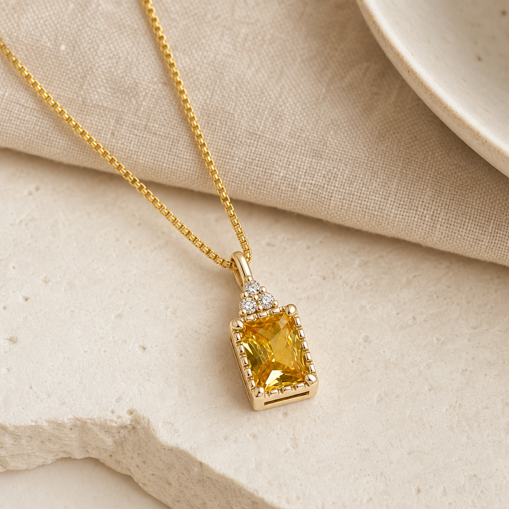 Citrine Yellow Zircon Pendant Necklace Hero Support A product image featuring Citrine.