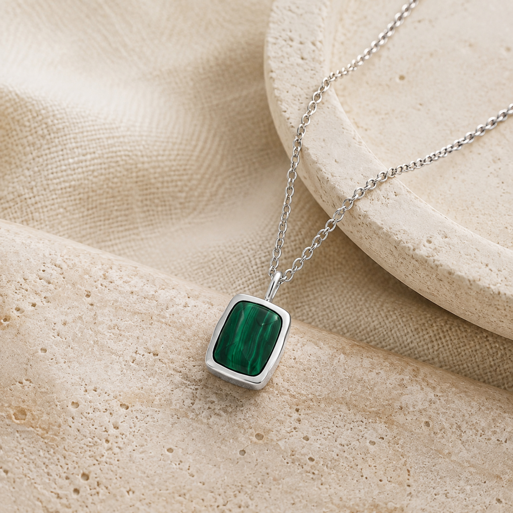 Natural Malachite Pendant Necklace Hero Support A product image featuring Freshwater Pearl.