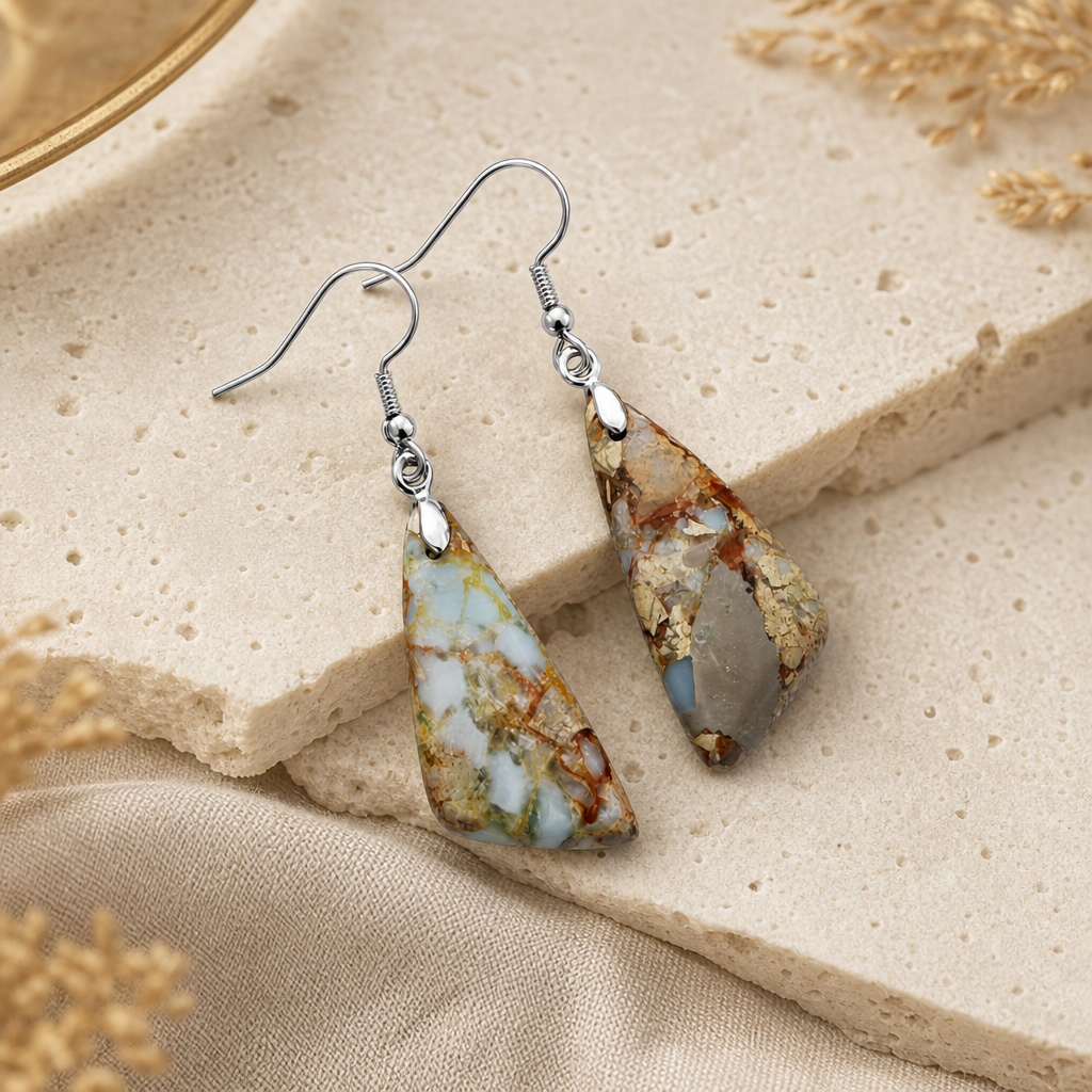 Emperor Stone Geometric Earrings Hero Support A product image featuring Copper.