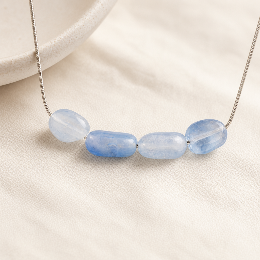 Brazilian Aquamarine Four Bead Necklace Hero Support A product image featuring Natural Stone.
