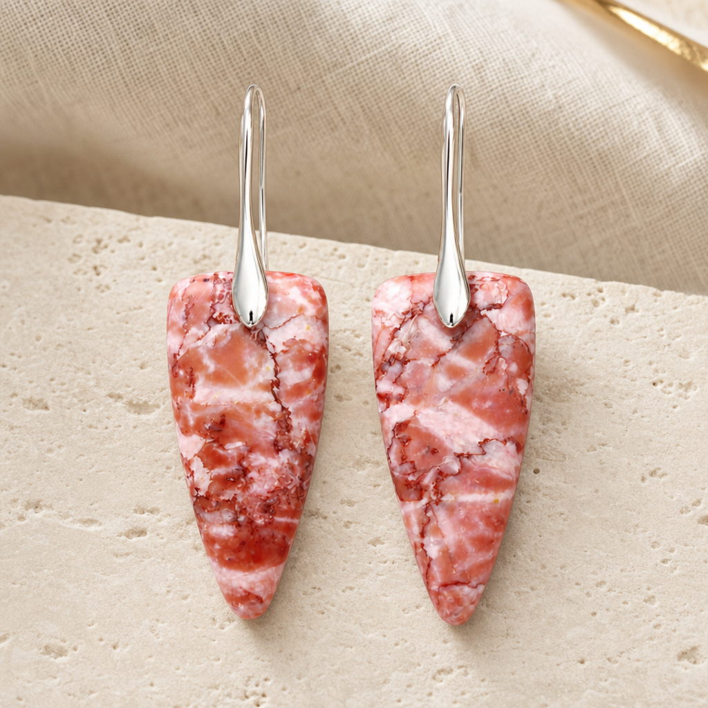 Silver Pink Natural Stone Geometric Earrings Hero Support A product image featuring Natural Stone.