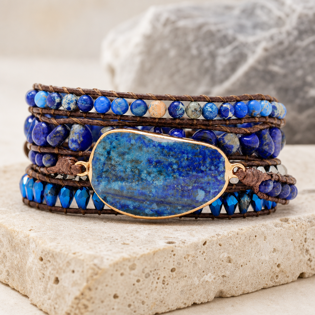 Alloy Bead Braided Bracelet Hero Support A product image featuring Lapis Lazuli.