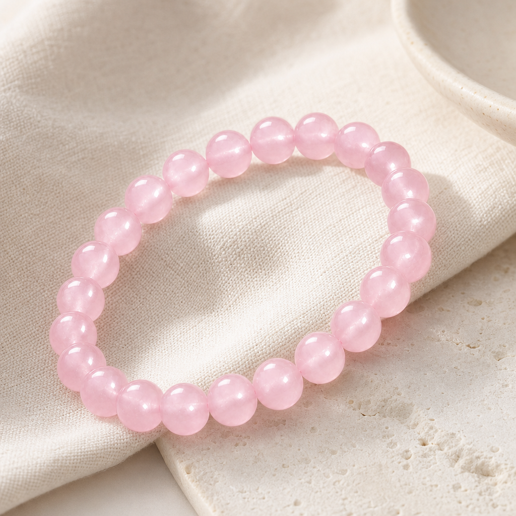Natural Rose Quartz Bead Bracelet Hero Support A product image featuring Rose Quartz.