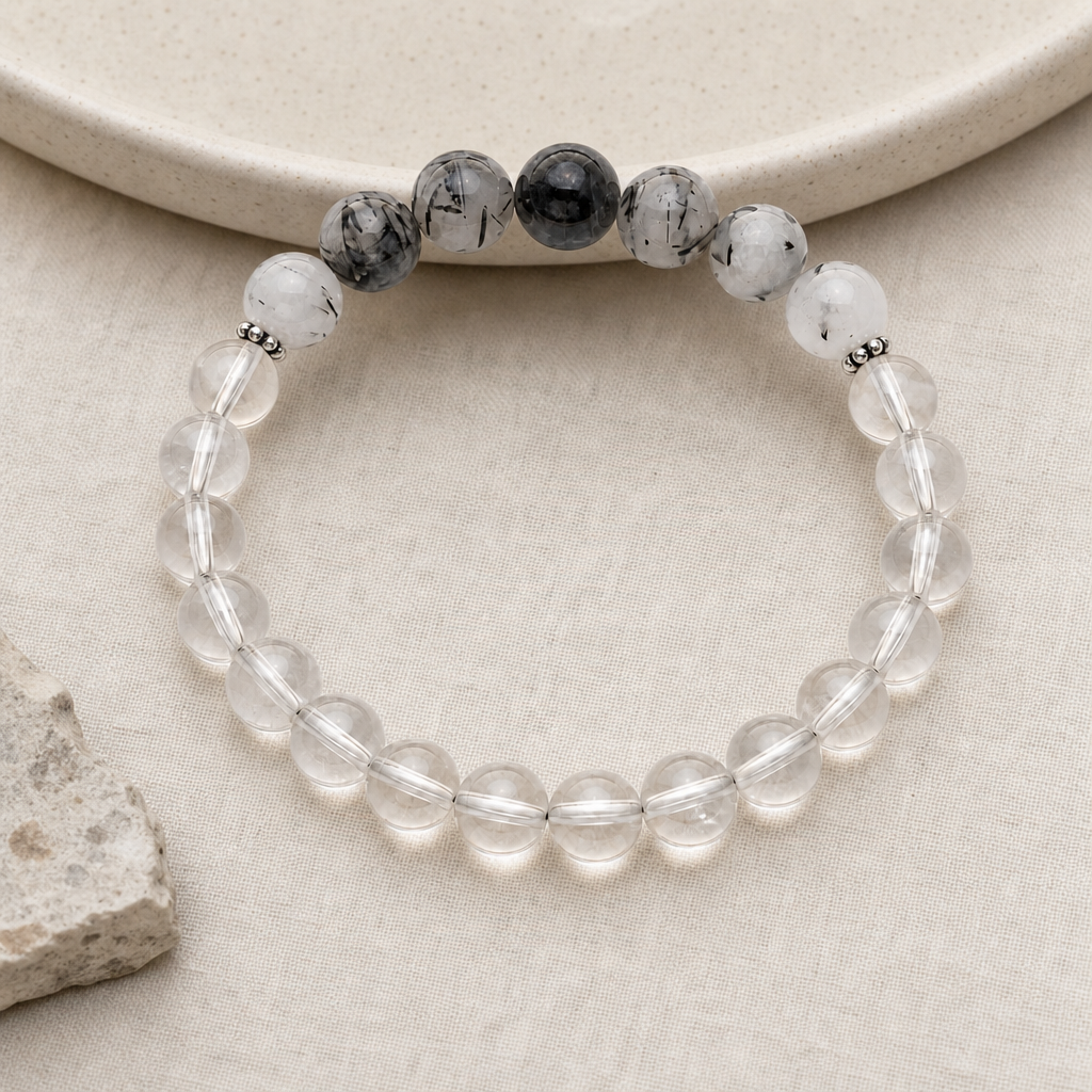 Black Tourmaline & Quartz Stretch Bracelet Hero Support B product image featuring Black Tourmaline.