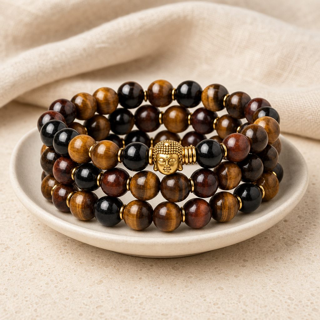 Tiger Eye Buddha Bead Bracelet Hero Support B product image featuring Tiger Eye.