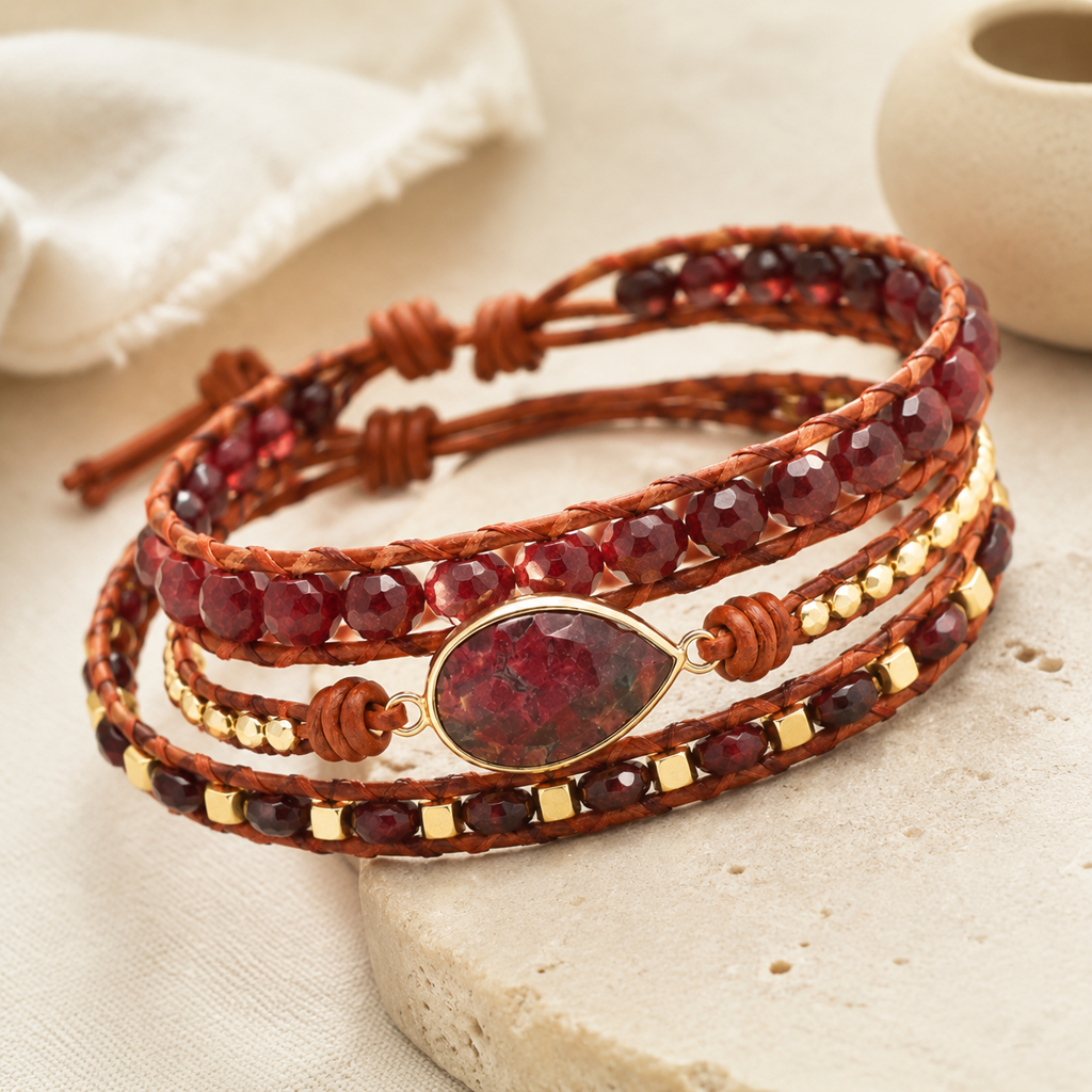 Natural Stone Layered Bracelet Hero Support B product image featuring Copper.