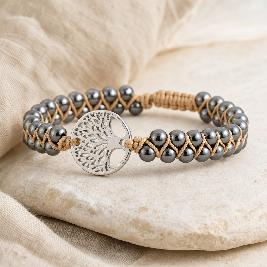 Natural Stone Braided Bracelet macro detail image showing stone and cord texture.