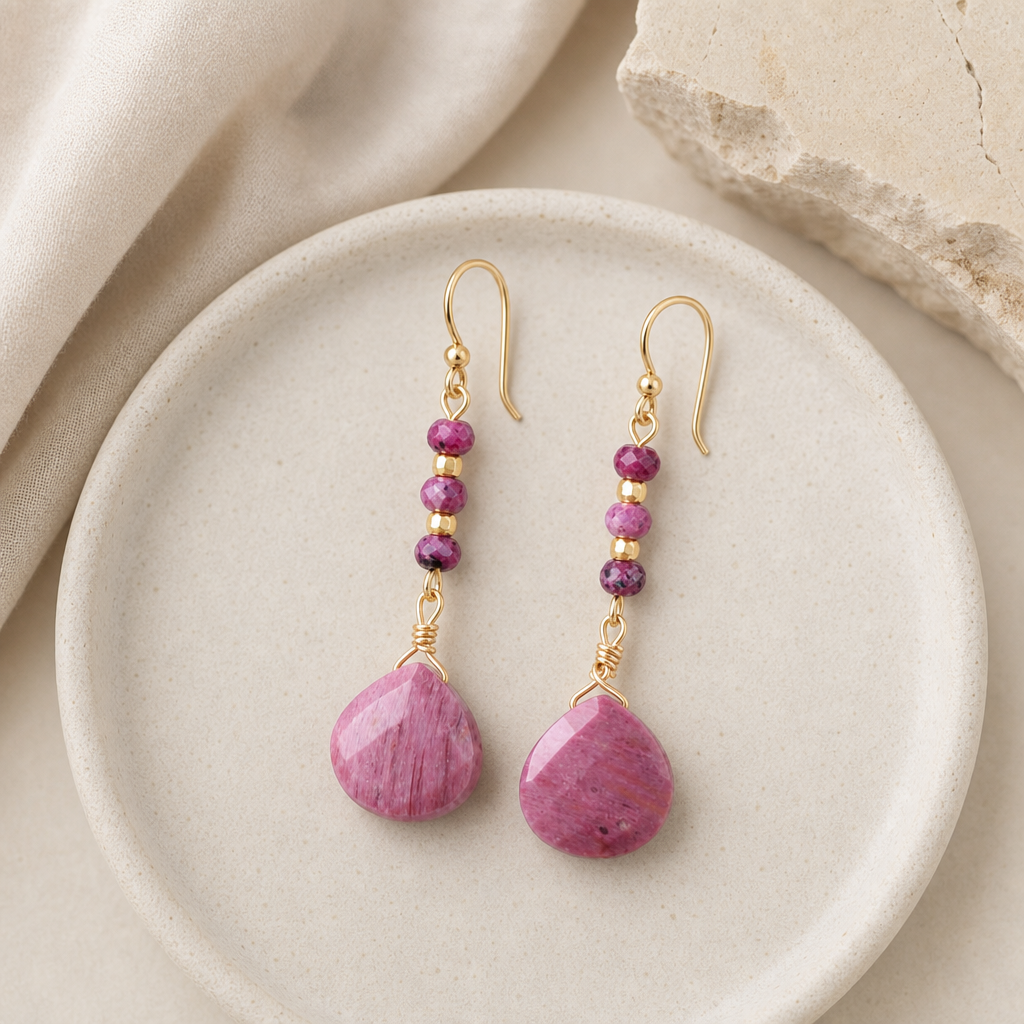 Natural Stone Bead Shape Earrings Hero Support B product image featuring 18k Gold Plated.