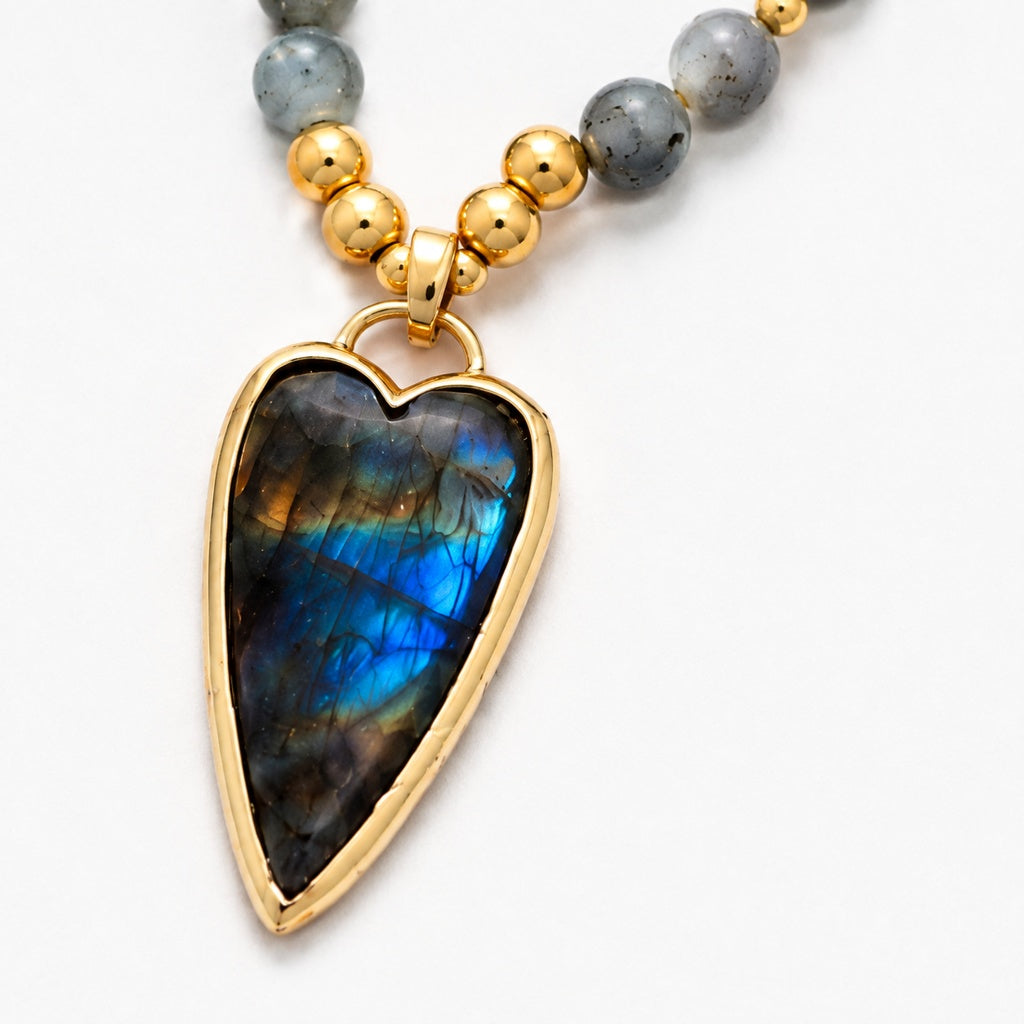 Natural Stone Pendant Beaded Necklace Hero Support B product image featuring Copper.