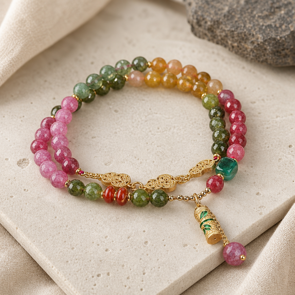 Jade Color Tourmaline Bead Bracelet Hero Support B product image featuring Black Tourmaline.