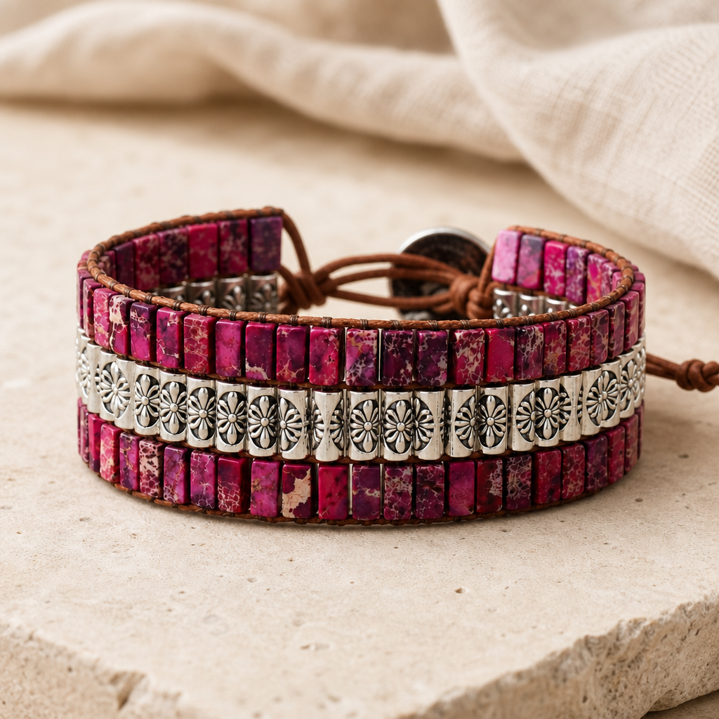 Handmade Triple Layer Natural Stone Bracelet Hero Support B product image featuring Alloy.