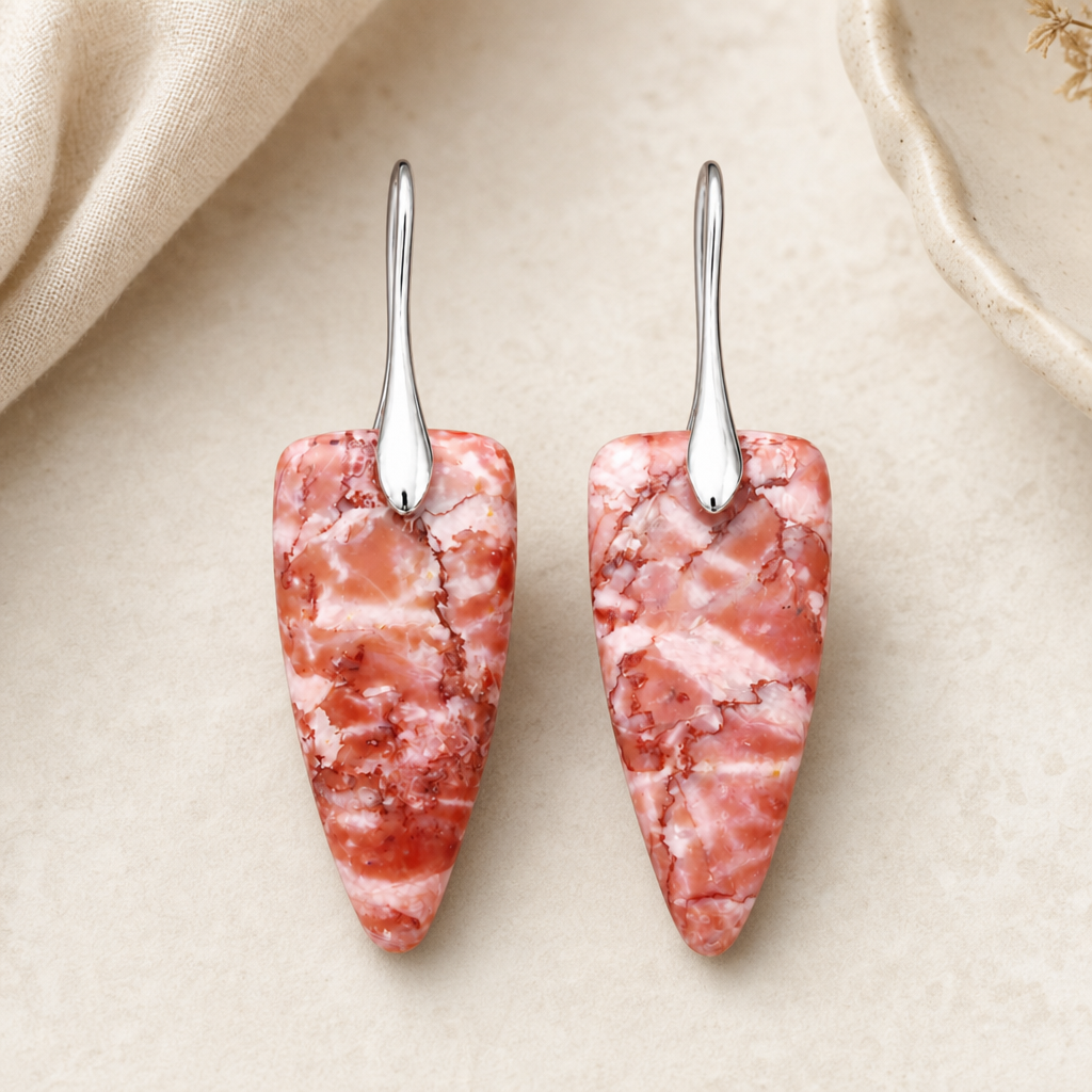 Silver Pink Natural Stone Geometric Earrings Hero Support B product image featuring Natural Stone.