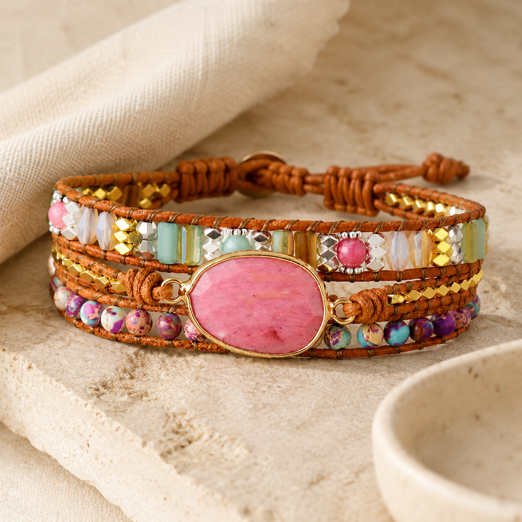 Handmade Crystal Beaded Natural Stone Bracelet Hero Support B product image featuring Crystal.