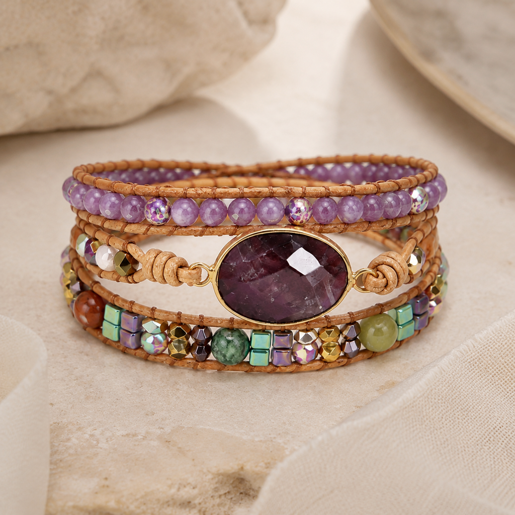 Triple Layer Amethyst Bracelet Hero Support B product image featuring Imperial Jasper.