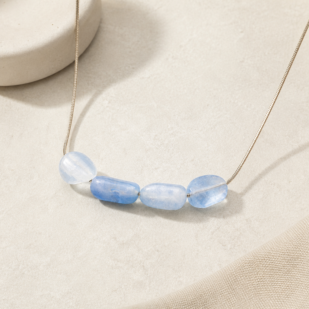 Brazilian Aquamarine Four Bead Necklace Hero Support B product image featuring Natural Stone.