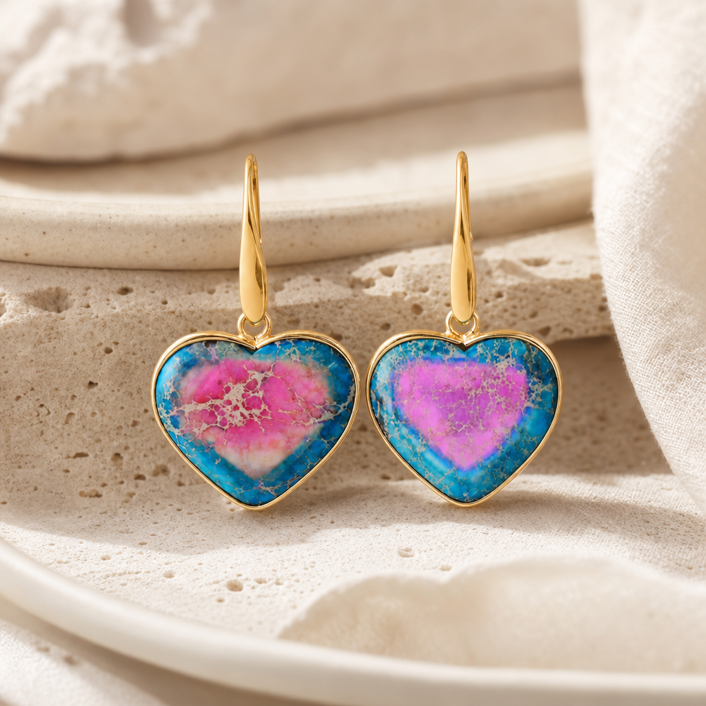 Sky Blue Natural Stone Heart Drop Earrings Hero Support B product image featuring Natural Stone.