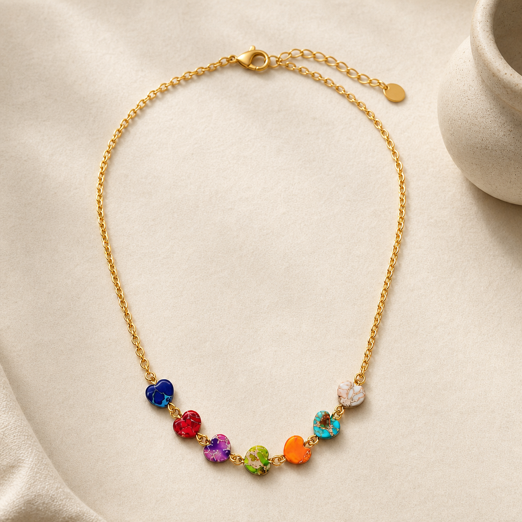 Multicolor Heart Natural Stone Necklace Hero Support B product image featuring Natural Stone.