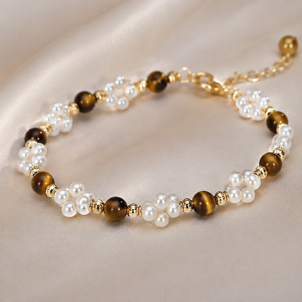 Pearl & Tiger Eye Stone Beaded Bracelet Hero Support B product image featuring Tiger S Eye.