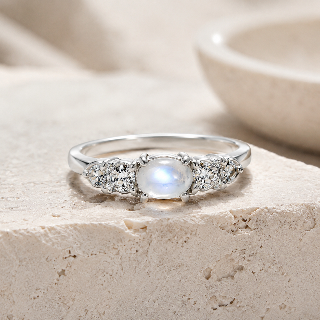 Moonstone Ring, Moonstone Silver Ring, Gemstone Sterling Silver Hero Support B product image featuring Moonstone.