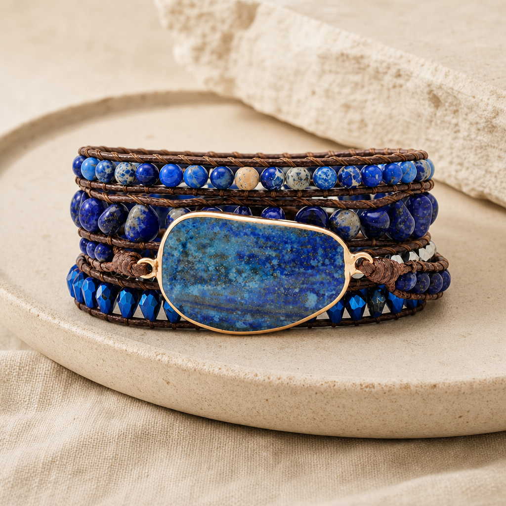 Alloy Bead Braided Bracelet Hero Support B product image featuring Lapis Lazuli.