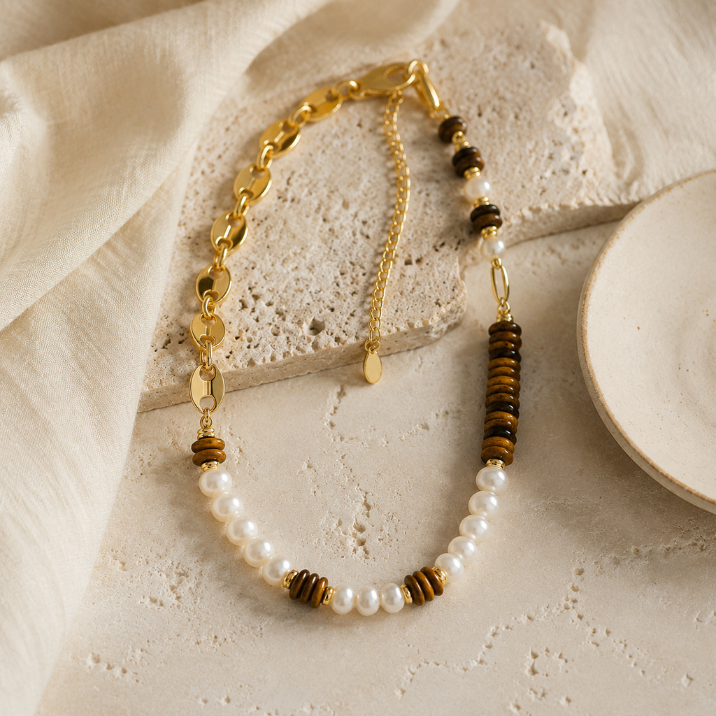 18K Gold Plated Titanium Steel Necklace Hero Support B product image featuring Freshwater Pearl.