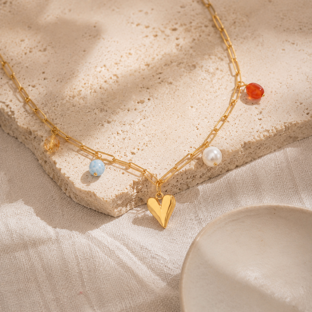 Titanium Steel Heart Pendant Necklace Hero Support B product image featuring Freshwater Pearl.