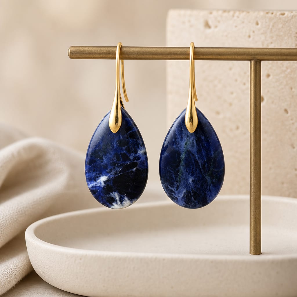 Gold Tone Natural Stone Teardrop Earrings Hero Support B product image featuring Natural Stone.