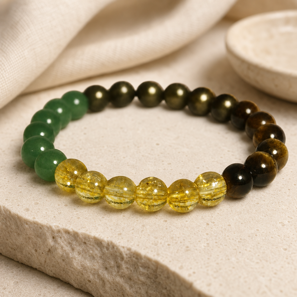 Citrine Green Aventurine Tiger Eye Bracelet Hero Support B product image featuring Citrine.