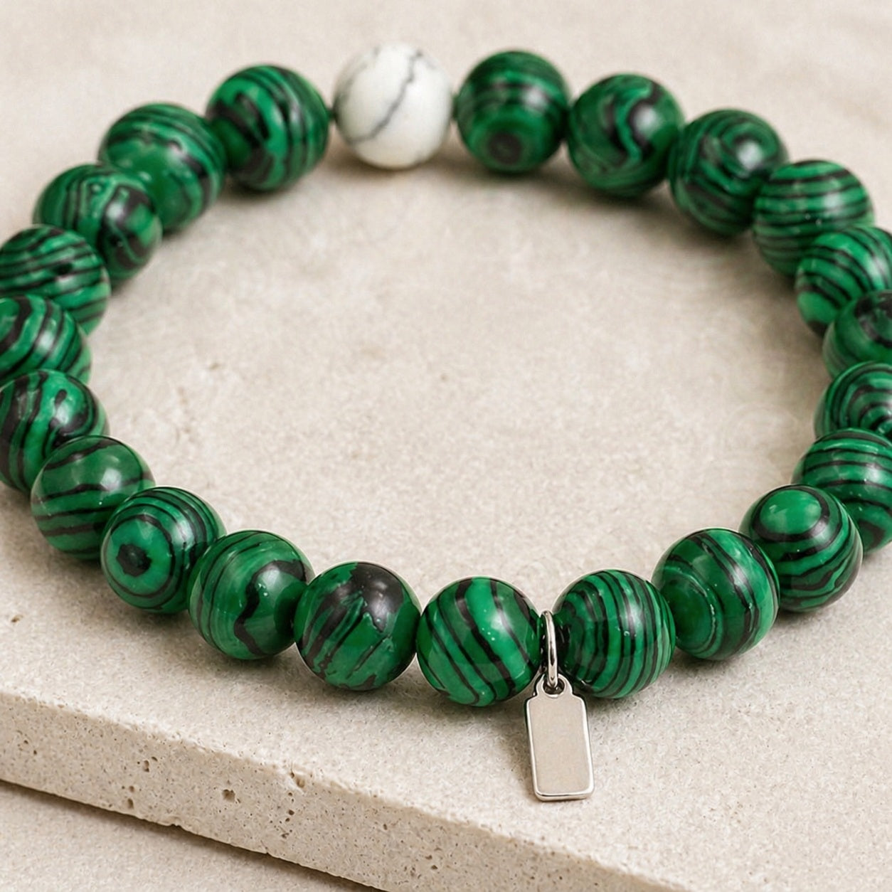 Malachite & Howlite 8mm Bead Bracelet Macro Detail product image featuring Malachite.