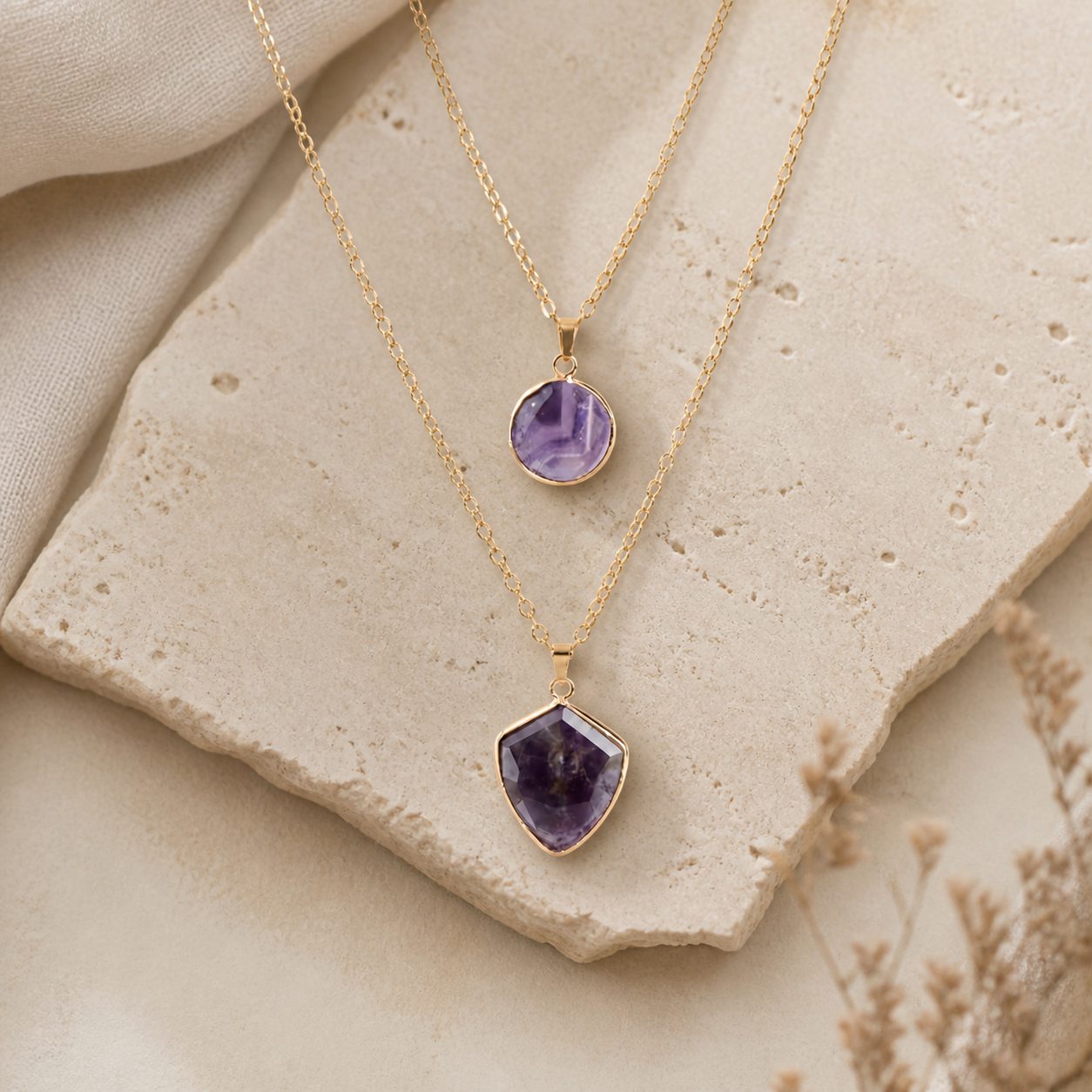 Moonstone Pendant Double Chain Necklace Hero Support B product image featuring Moonstone.