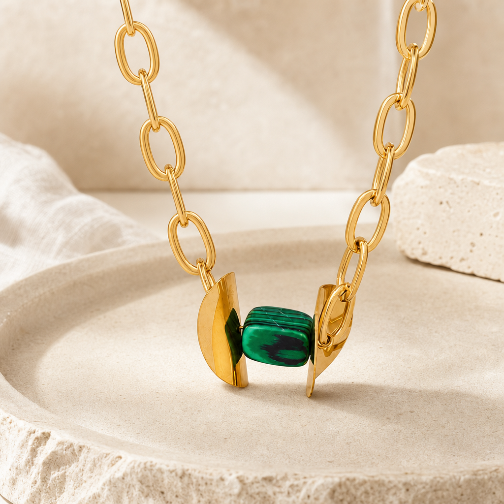Gold-Tone Natural Stone Pendant Necklace Hero Support B product image featuring Natural Stone.