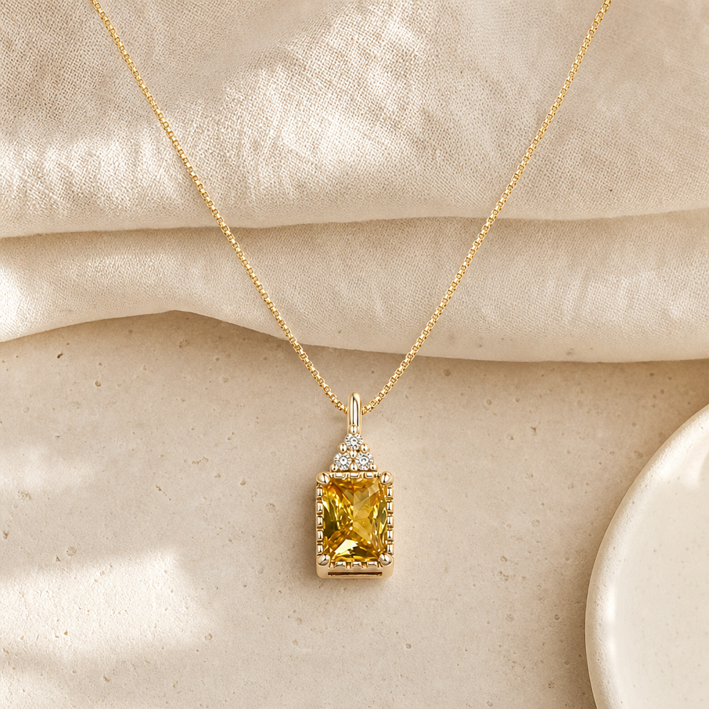 Citrine Yellow Zircon Pendant Necklace Hero Support B product image featuring Citrine.