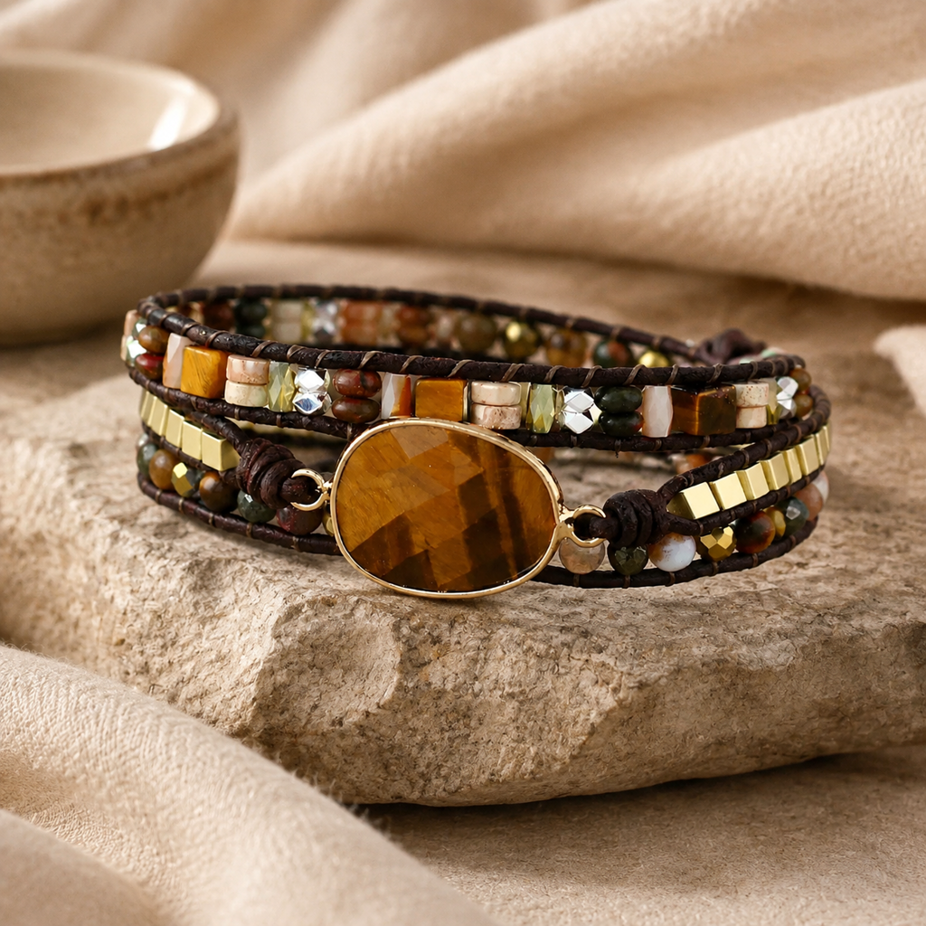 Tiger Eye Wrap Bracelet Hero Support B product image featuring Tiger Eye.