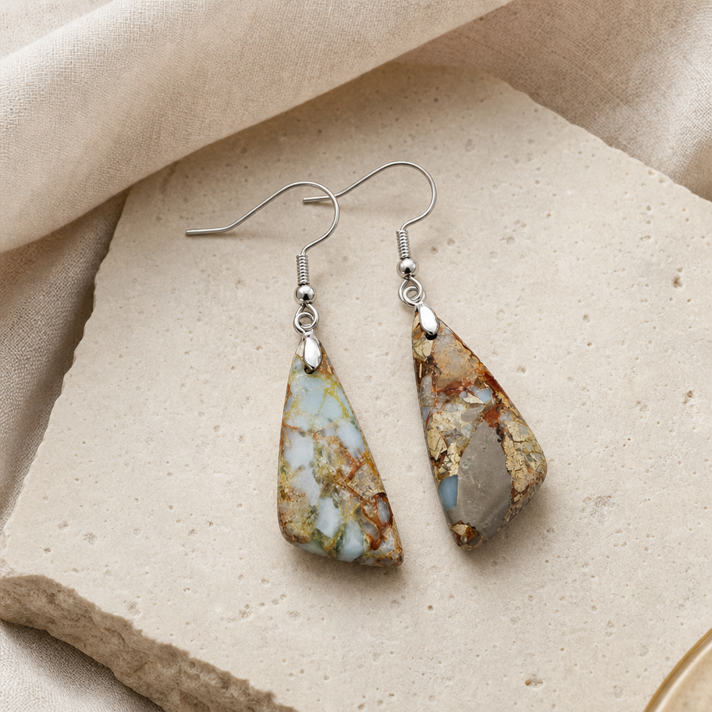 Emperor Stone Geometric Earrings Hero Support B product image featuring Copper.