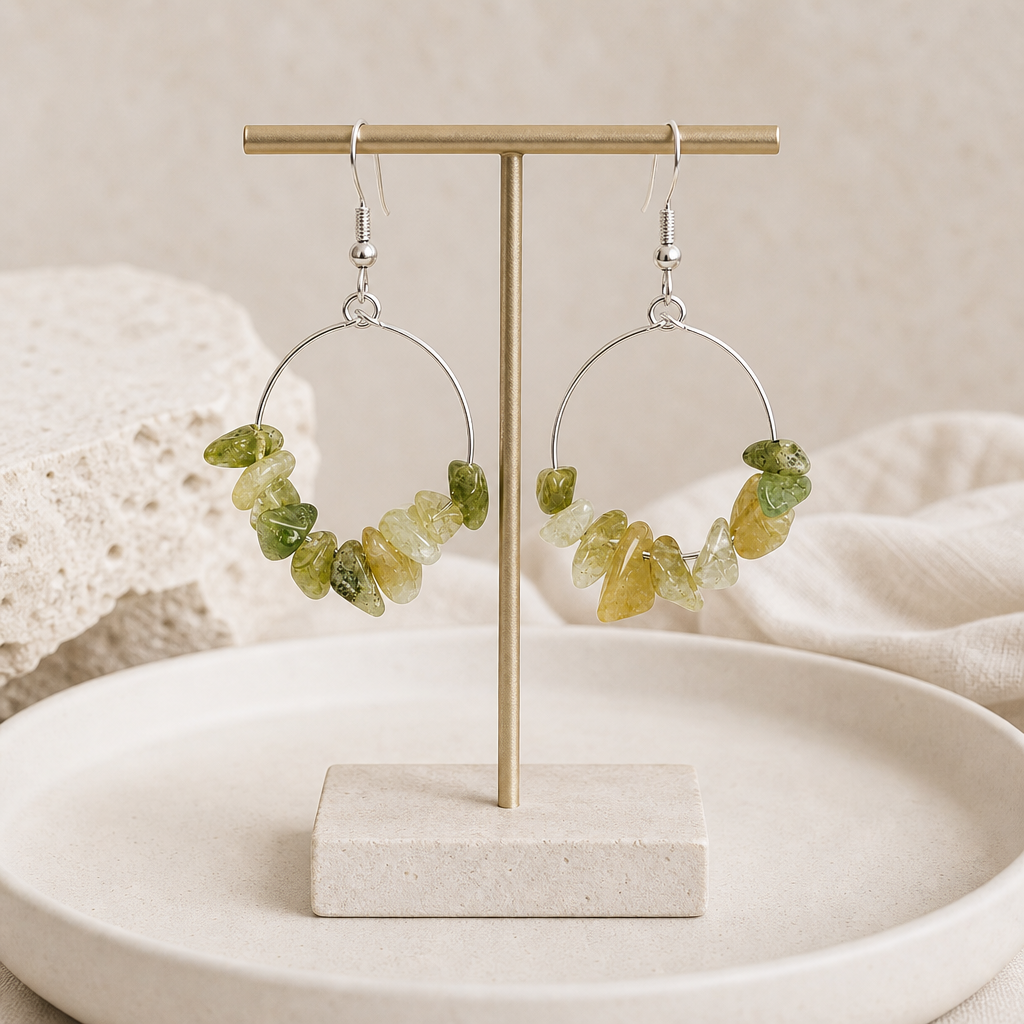 Natural Stone Chip Earrings Hero Support B product image featuring Tiger Eye.