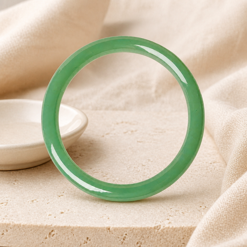 Green Jade Aventurine Bangle Bracelet Hero Support B product image featuring Jade.