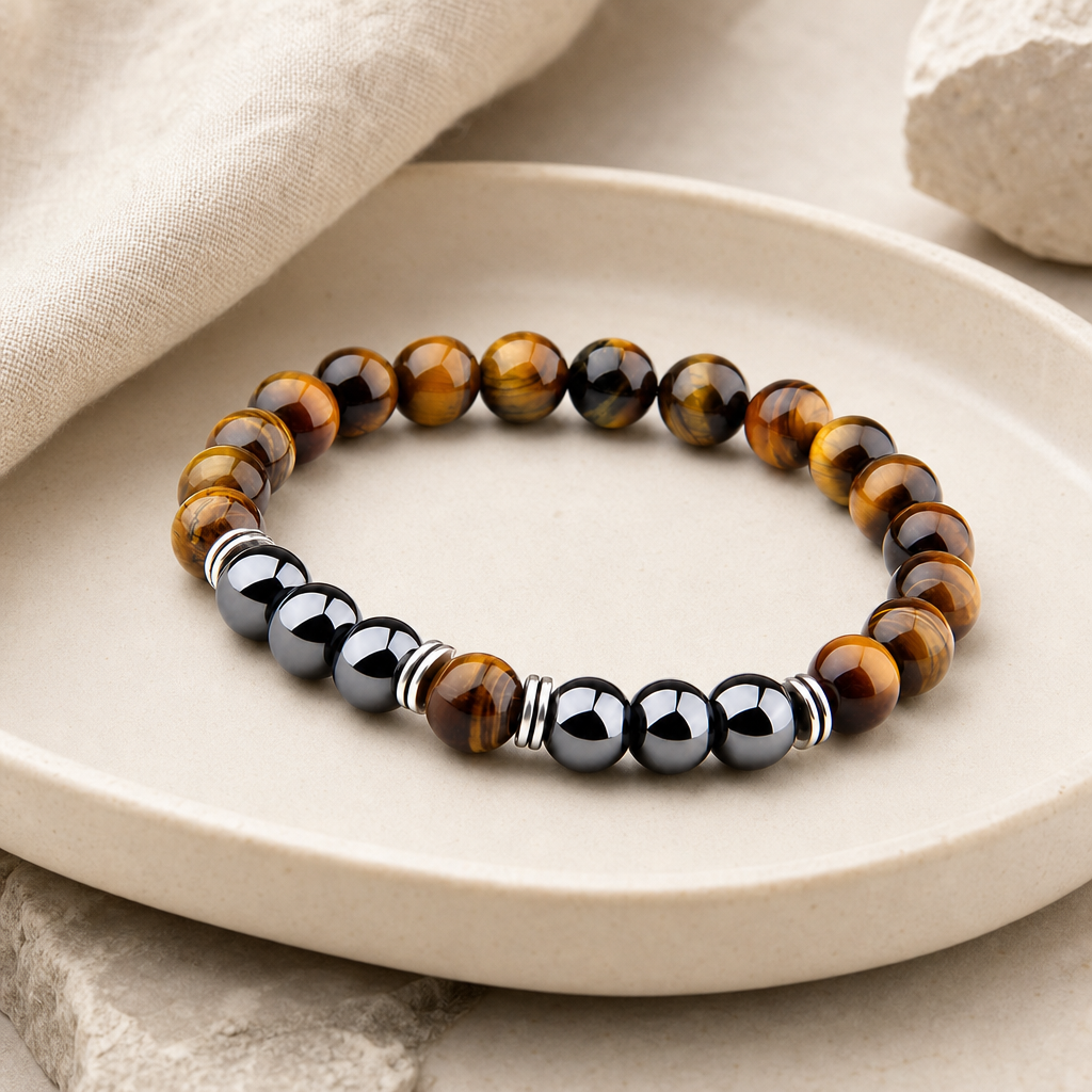 Yellow Tiger Eye & Black Obsidian Separator Bracelet Hero Support B product image featuring Black Obsidian.