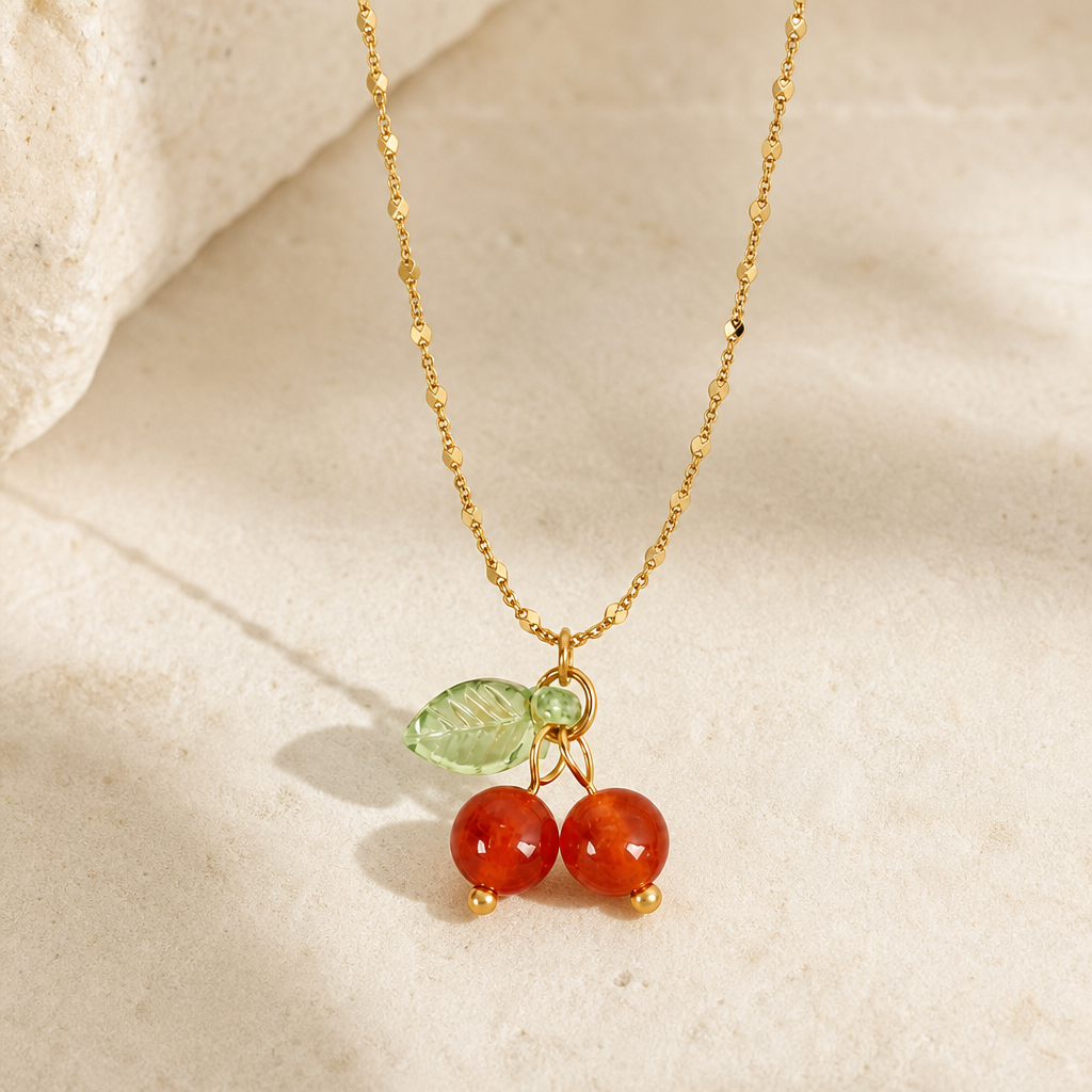 Agate Cherry Pendant Necklace Hero Support B product image featuring 18k Gold Plated.