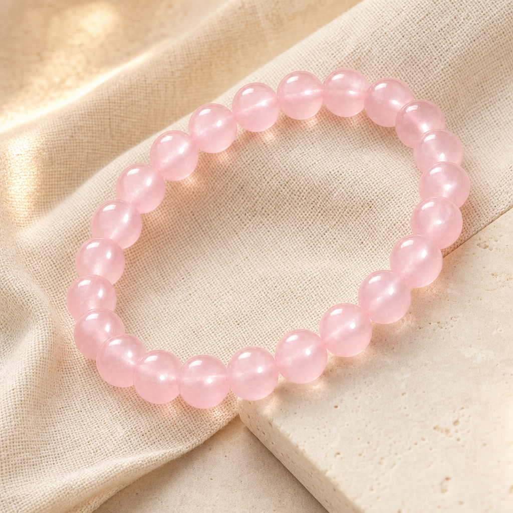Natural Rose Quartz Bead Bracelet Hero Support B product image featuring Rose Quartz.
