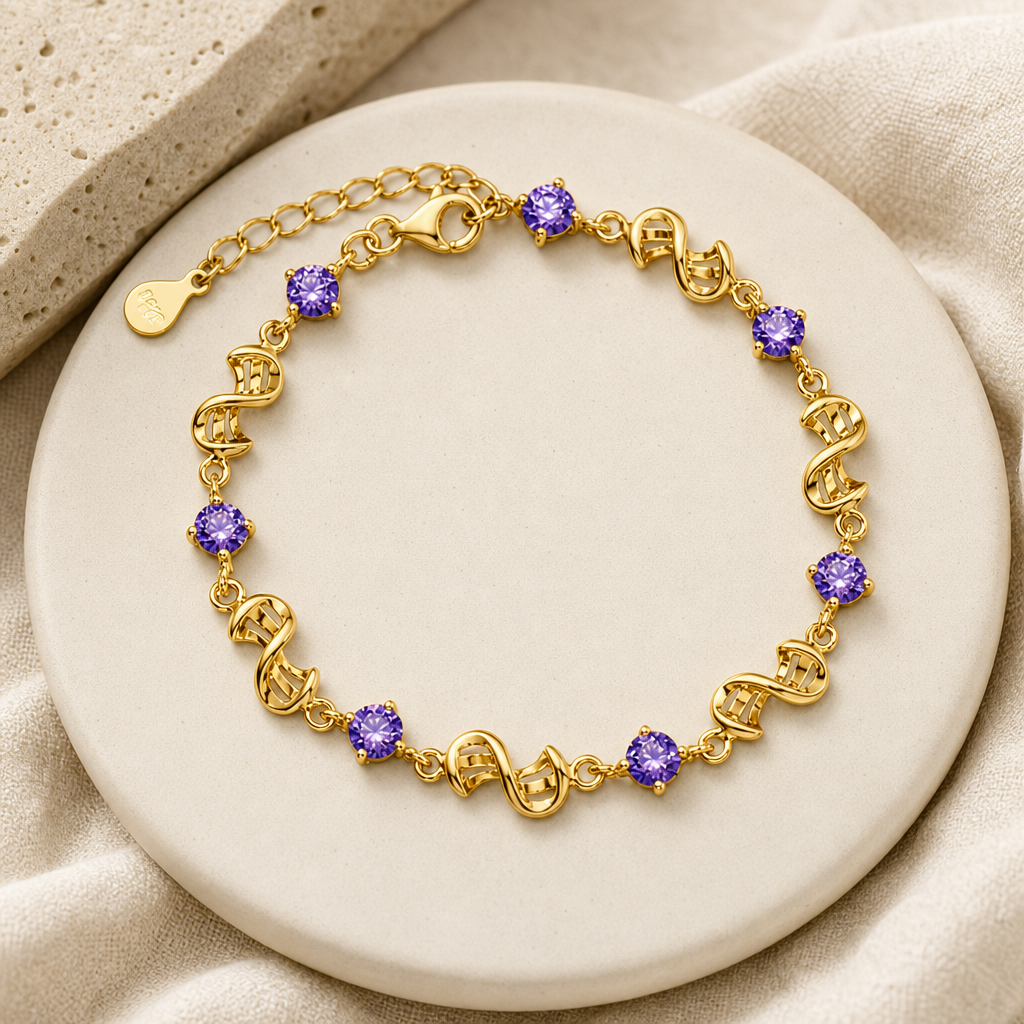 Amethyst White Gold Tone Link Bracelet Hero Support B product image featuring Amethyst.