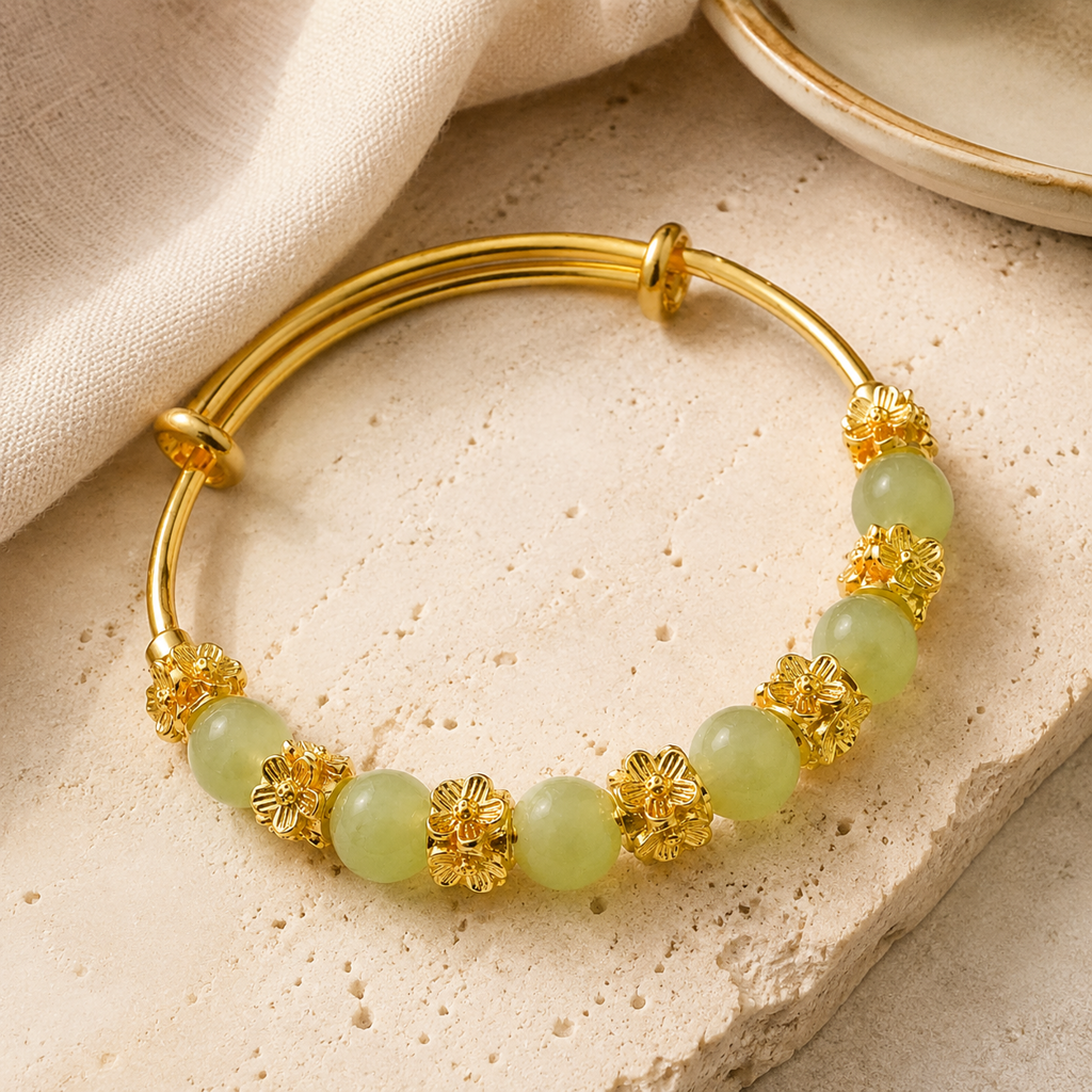 Green Chalcedony Flower Bracelet Hero Support B product image featuring Chalcedony.