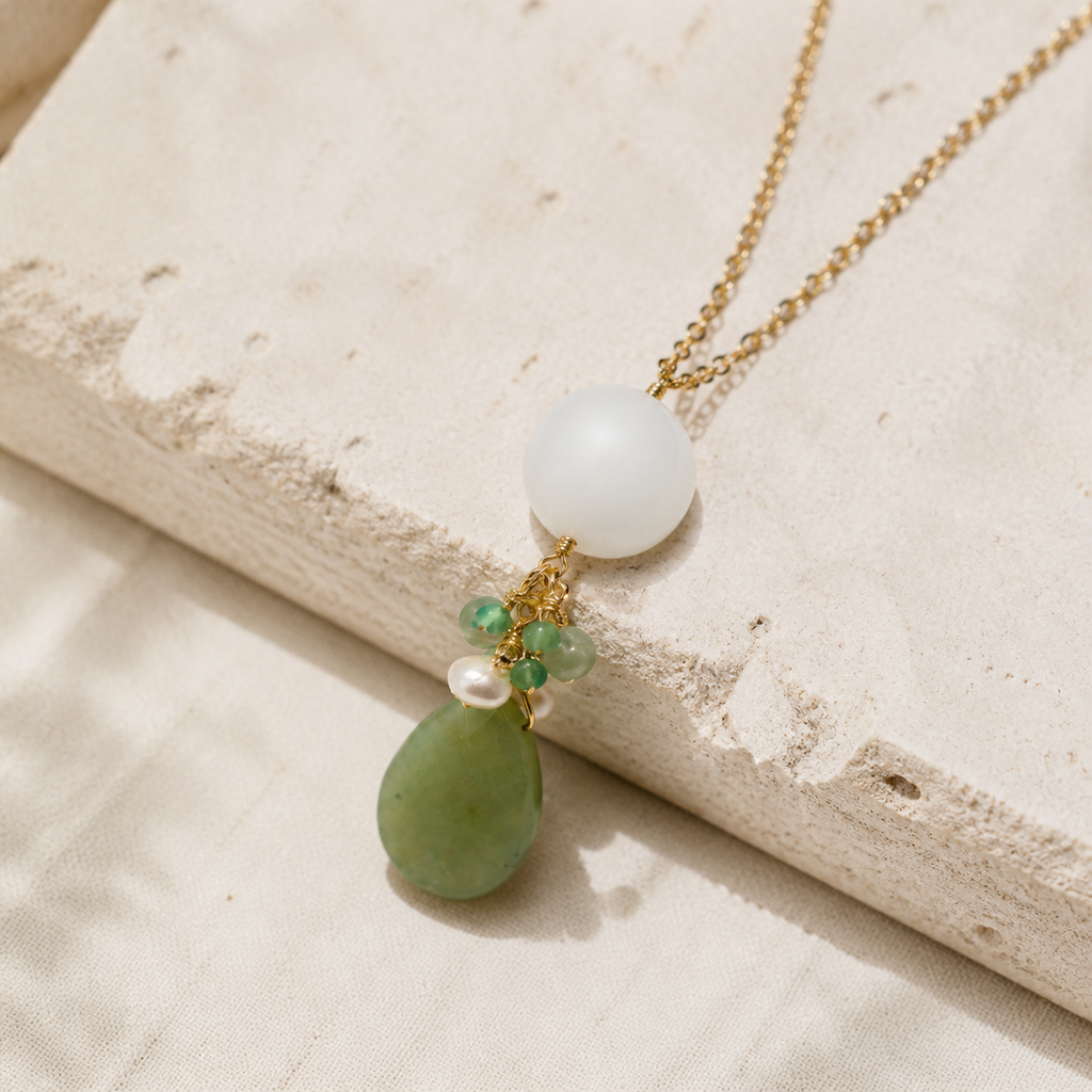 Jade And Sea Glass Drop Pendant Necklace Hero Support B product image featuring Jade.