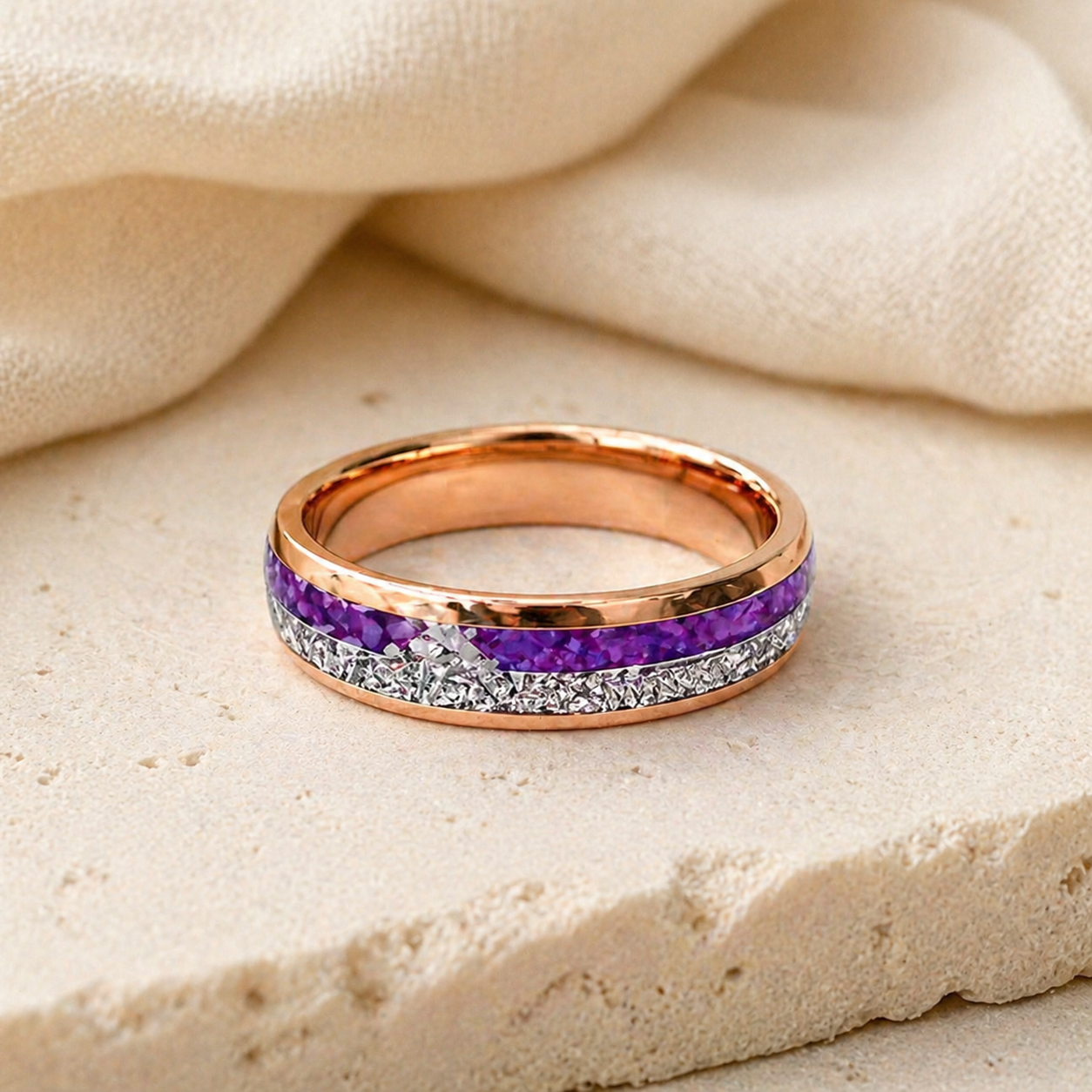 Rose Gold Amethyst Arrow Ring Hero Support B product image featuring Amethyst.