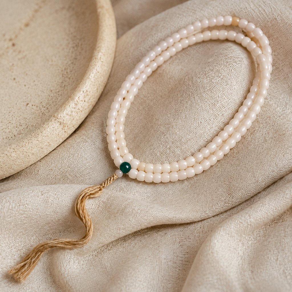 White Jade 108 Bead Wrap Bracelet Hero Support B product image featuring Jade.