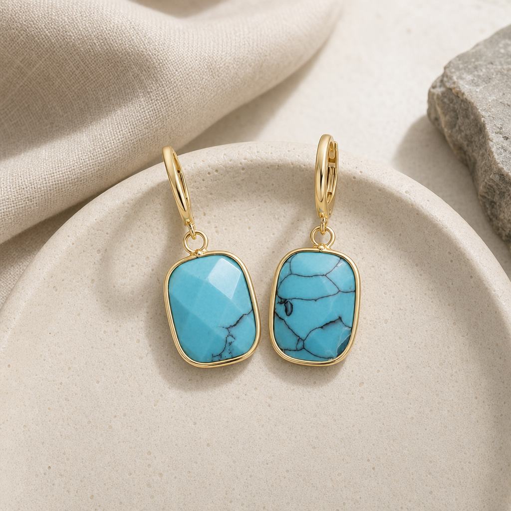 Copper Natural Stone Dangle Earrings Hero Support B product image featuring 18k Gold Plated.