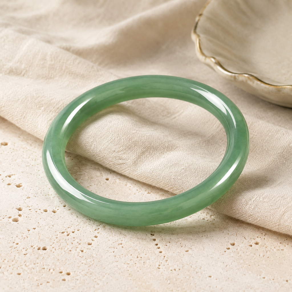 Green Jade Aventurine Bangle Bracelet Hero Support B product image featuring Jade.
