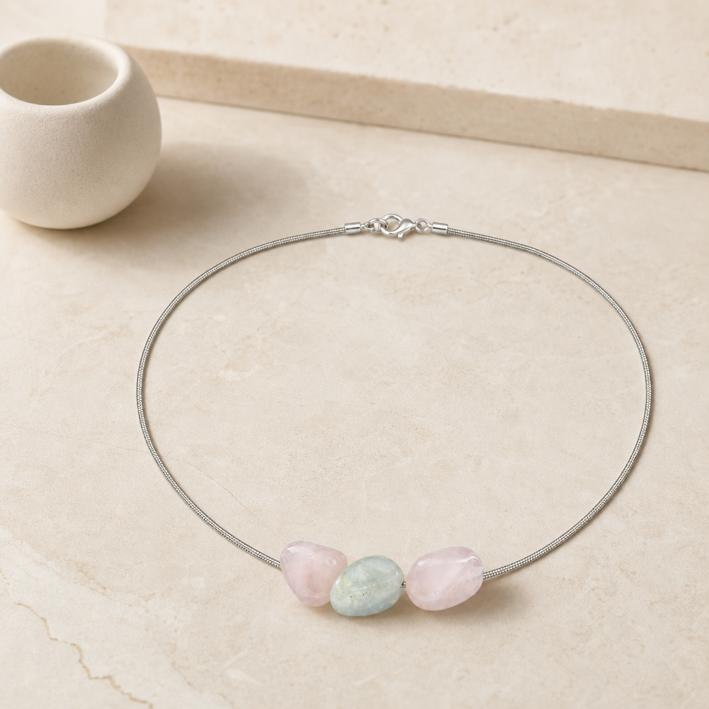 Beryl Morganite Three Bead Necklace Hero Support B product image featuring Natural Stone.