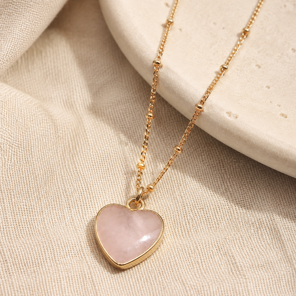 Rose Quartz Heart Necklace Hero Support B product image featuring Rose Quartz.
