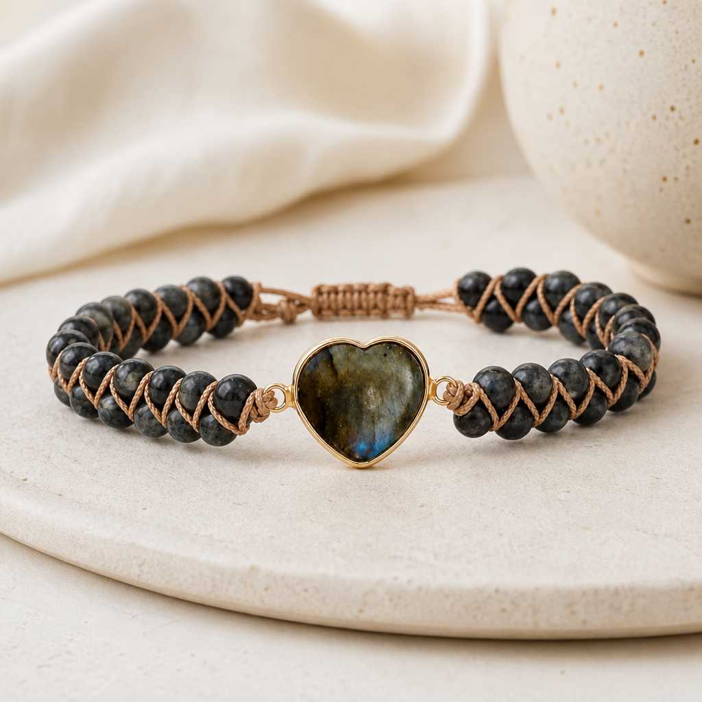 Handmade Heart Shape Natural Stone Bracelet Hero Support B product image featuring Copper.