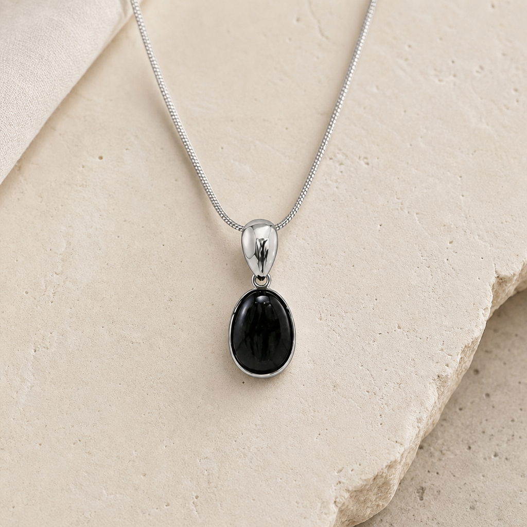 Black Onyx Silver Drop Pendant Necklace Hero Support B product image featuring Black Onyx.